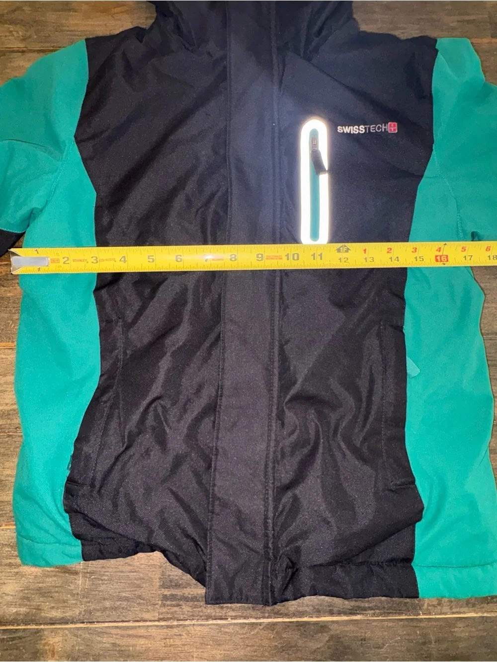 Swiss Tech Kids Hooded Raincoat in Black and Teal